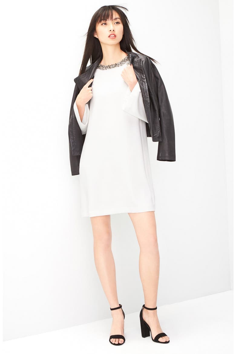 Embellished Neck Shift Dress, Alternate, color, IVORY CLOUD
