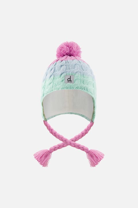 Winter Peruvian Colorblock Cable Pompom Earflap Knit Hat