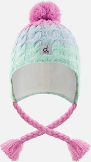 Deux par Deux Winter Peruvian Colorblock Cable Pompom Earflap Knit Hat