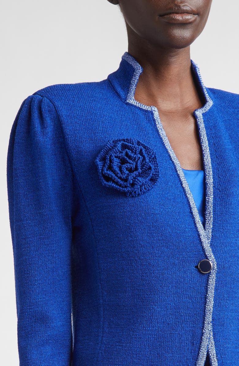 ST. JOHN Betsey Rosette Embellished Legacy Crepe Knit Jacket, Alternate, color, Cobalt/ Soft Blue Multi