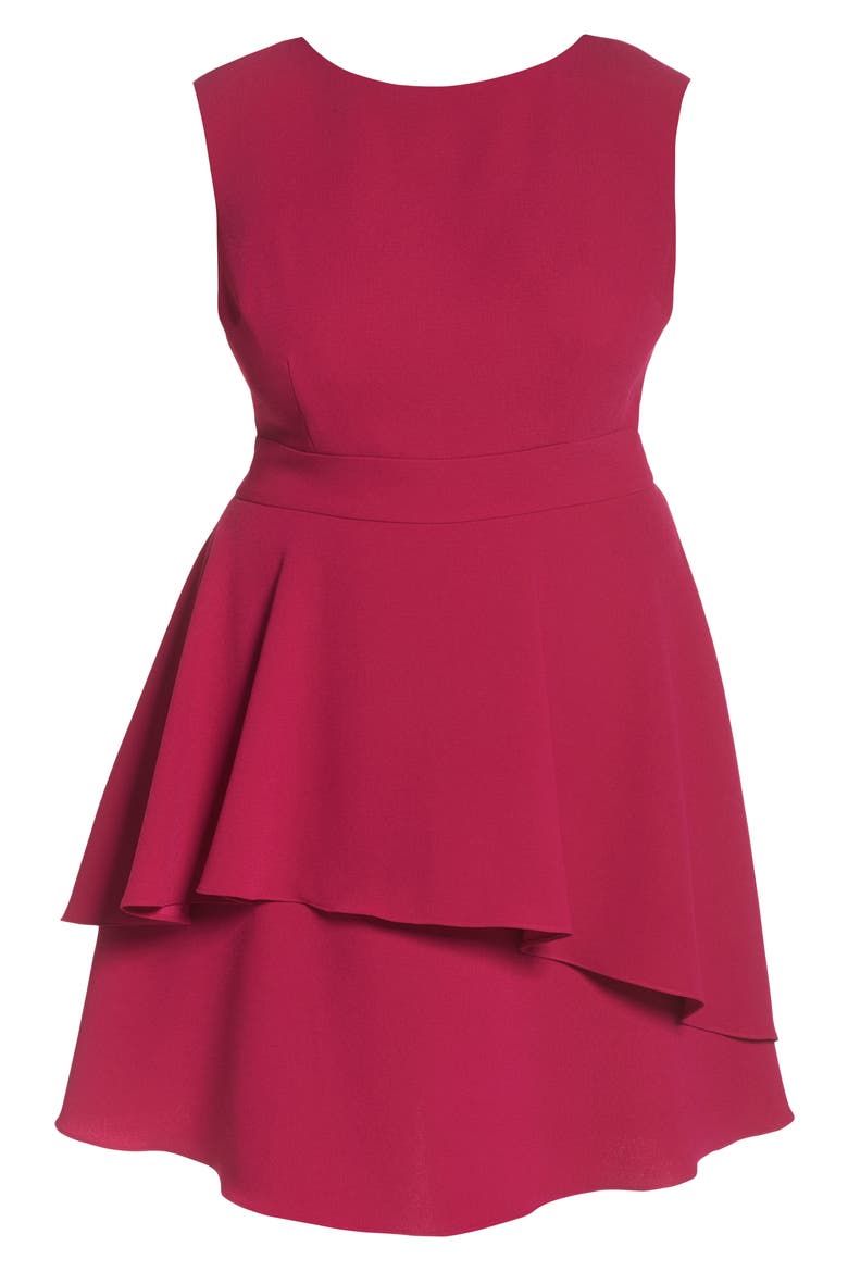 Ruffle Drape Crepe Fit & Flare Dress, Alternate, color, FUCHSIA