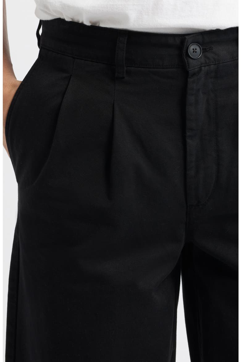 Twill Double Pleat Cotton Pants, Alternate, color, BLACK