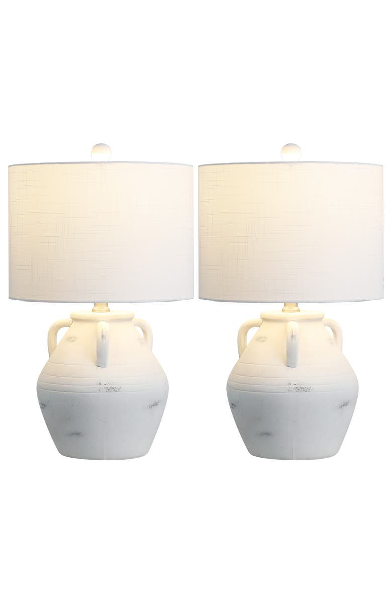 JONATHAN Y Altea 20.5" Rustic Coastal Pottery Jar LED Table Lamp, Main, color, White