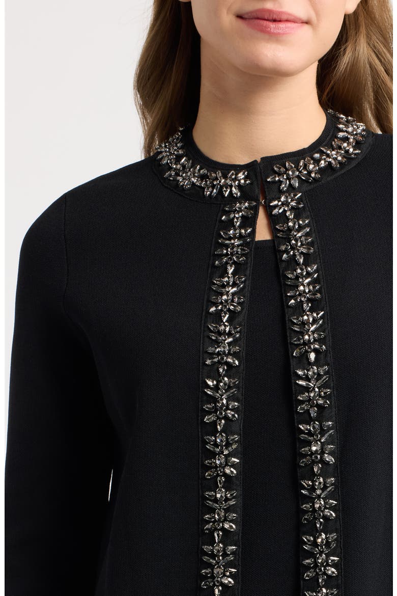 Rhinestone Embellished Trim Cardigan, Alternate, color, ANNE BLACK