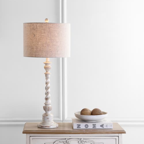 Jonathan Y Regent 33" Rustic Resin Led Table Lamp In White Wash