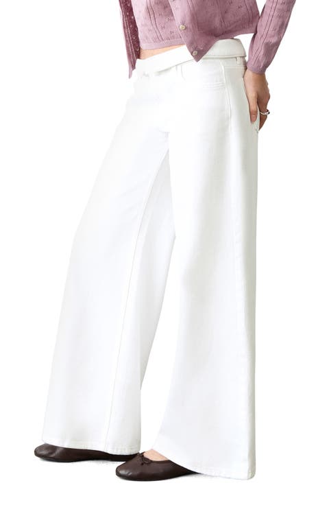 Foldover Low Rise Wide Leg Jeans