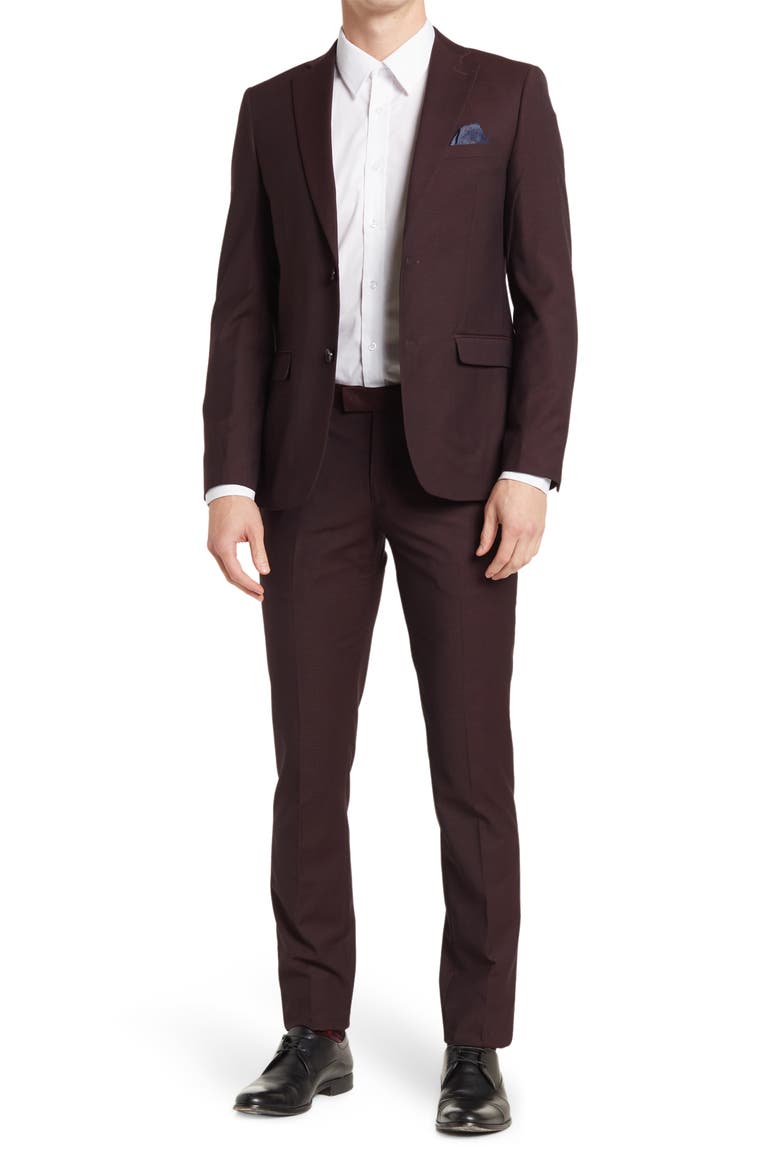 Notch Lapel Slim Fit Suit, Main, color, BURGUNDY