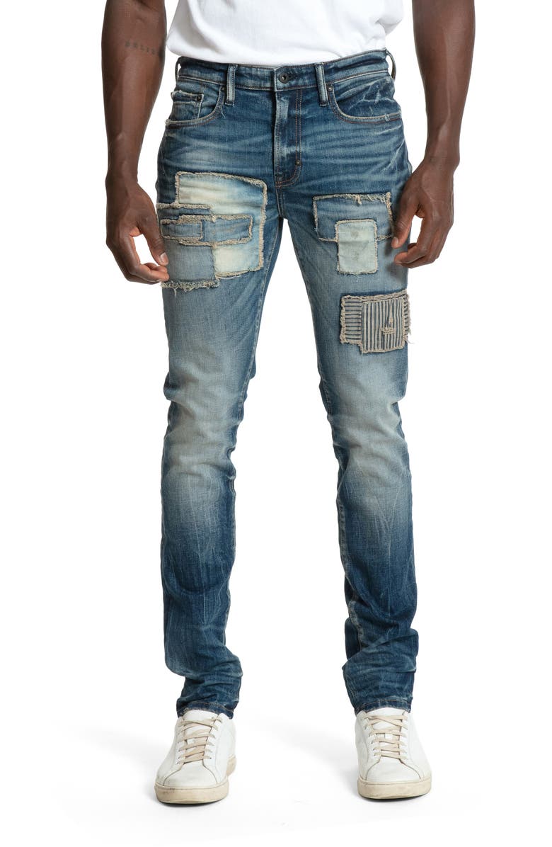 PRPS Sacred Patchwork Distressed Stretch Tapered Skinny Jeans, Main, color,