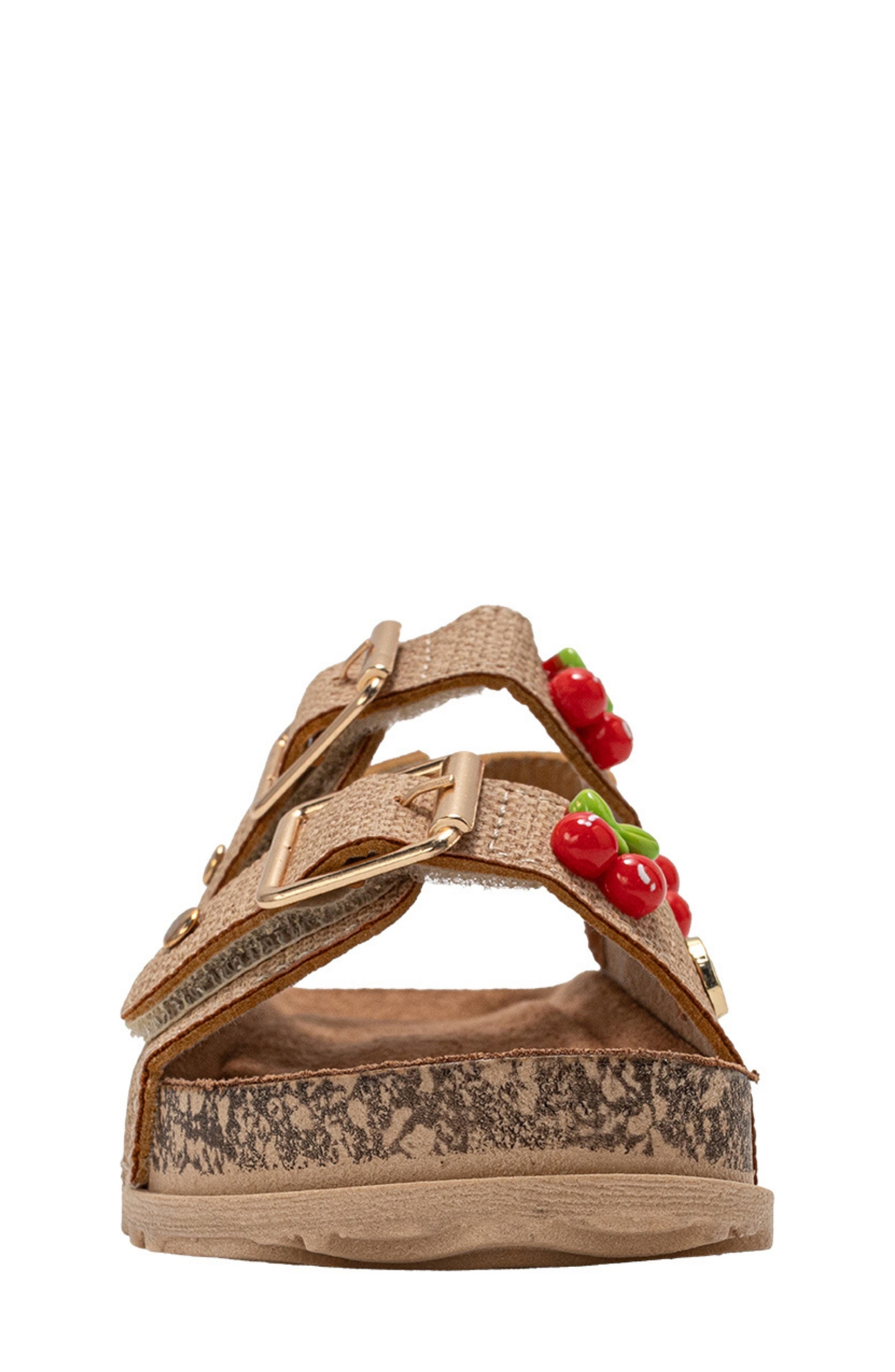 bebe Cherry Footbed Sandal, Alternate, color, Tan