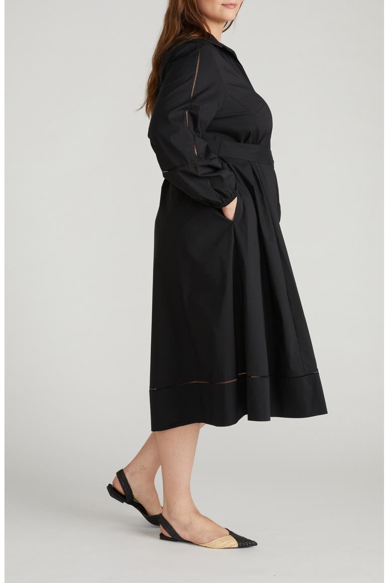 Yuli Long Sleeve Stretch Poplin Midi Dress, Alternate, color, BLACK