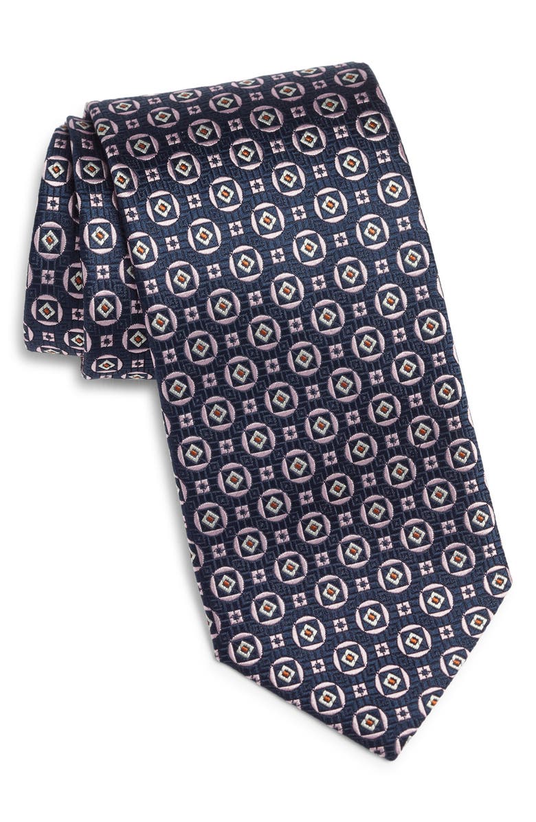 Canali Geometric Medallion Silk Tie, Main, color, Navy