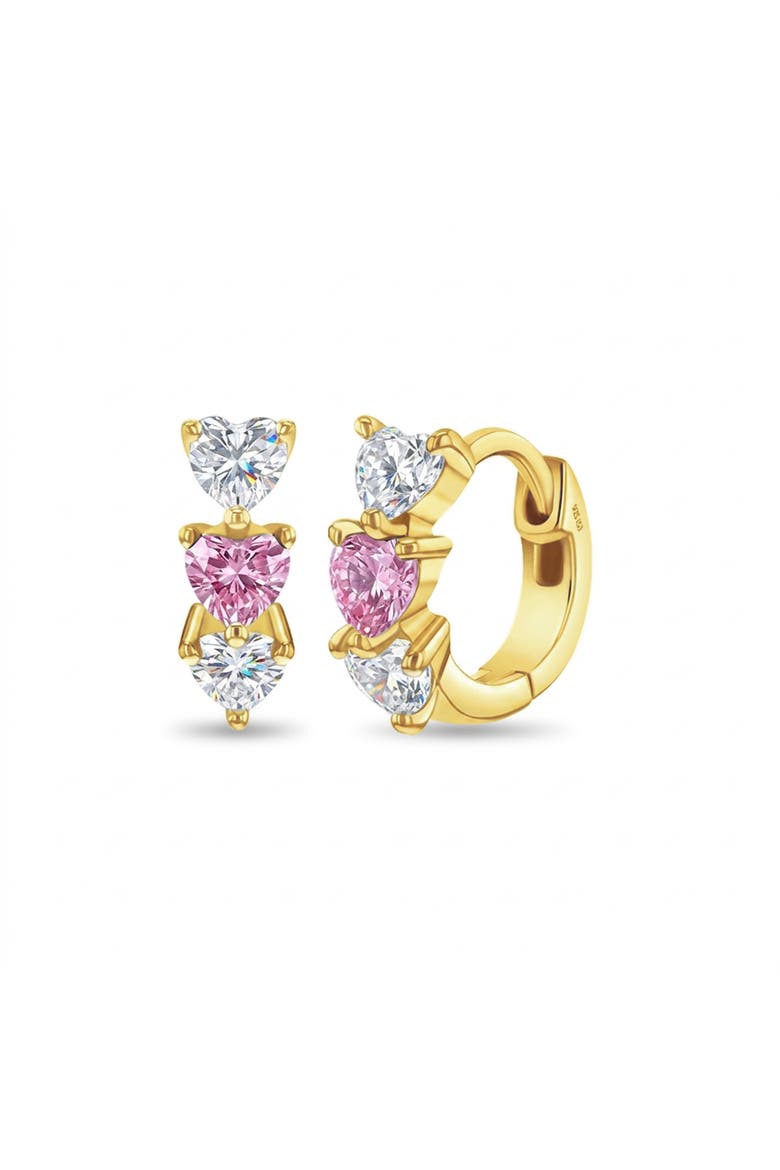 Cascading CZ Heart Plated Hoop, Main, color, Pink
