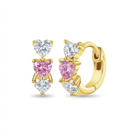 Cascading CZ Heart Plated Hoop