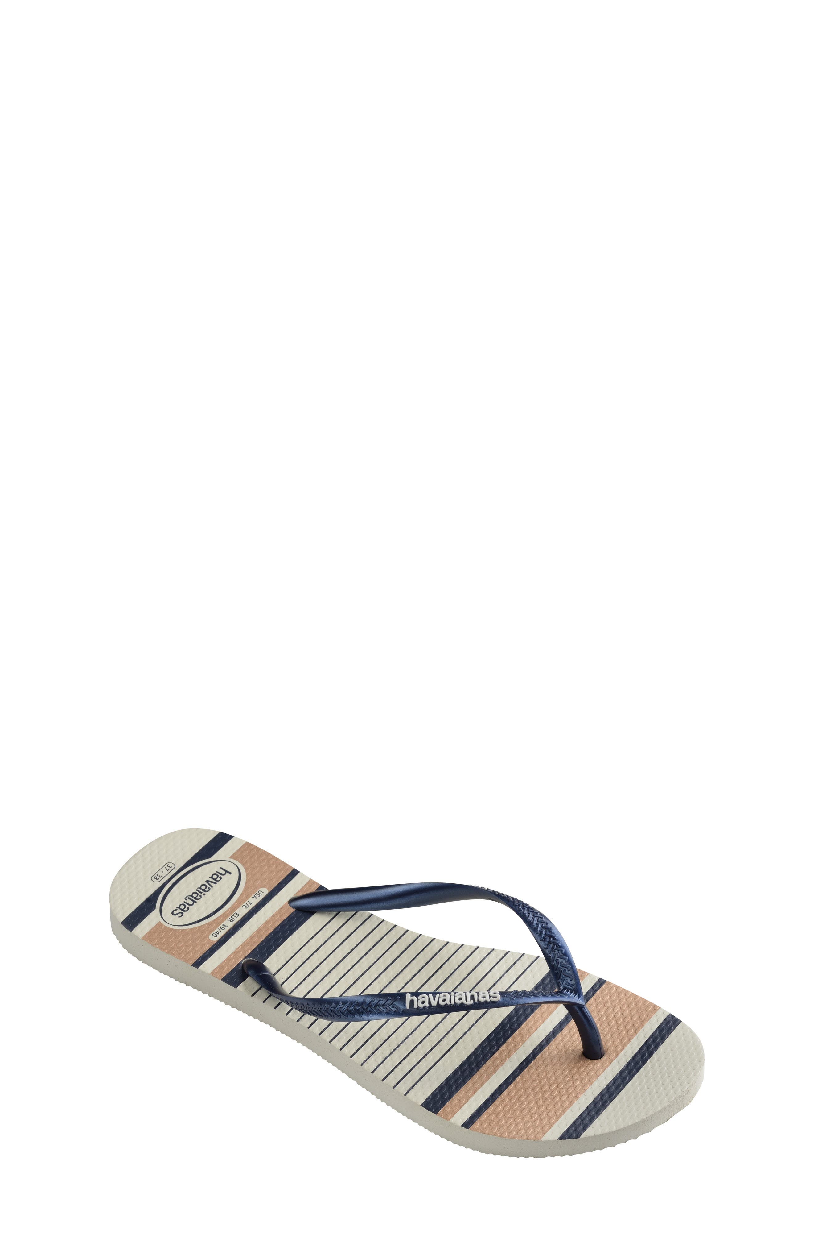 Slim Nautical Flip Flop, Alternate, color, NAVY/ ROSE GOLD/ NAVY