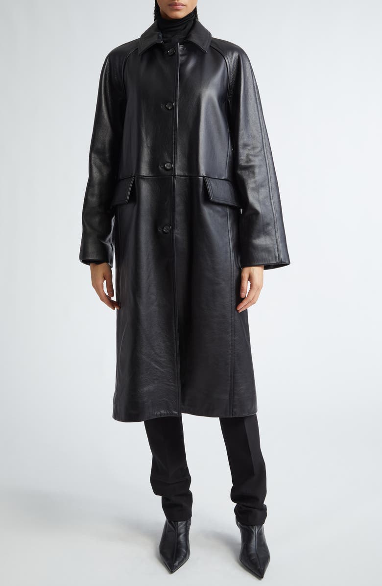 TOTEME Raglan Sleeve Leather Coat, Main, color, 