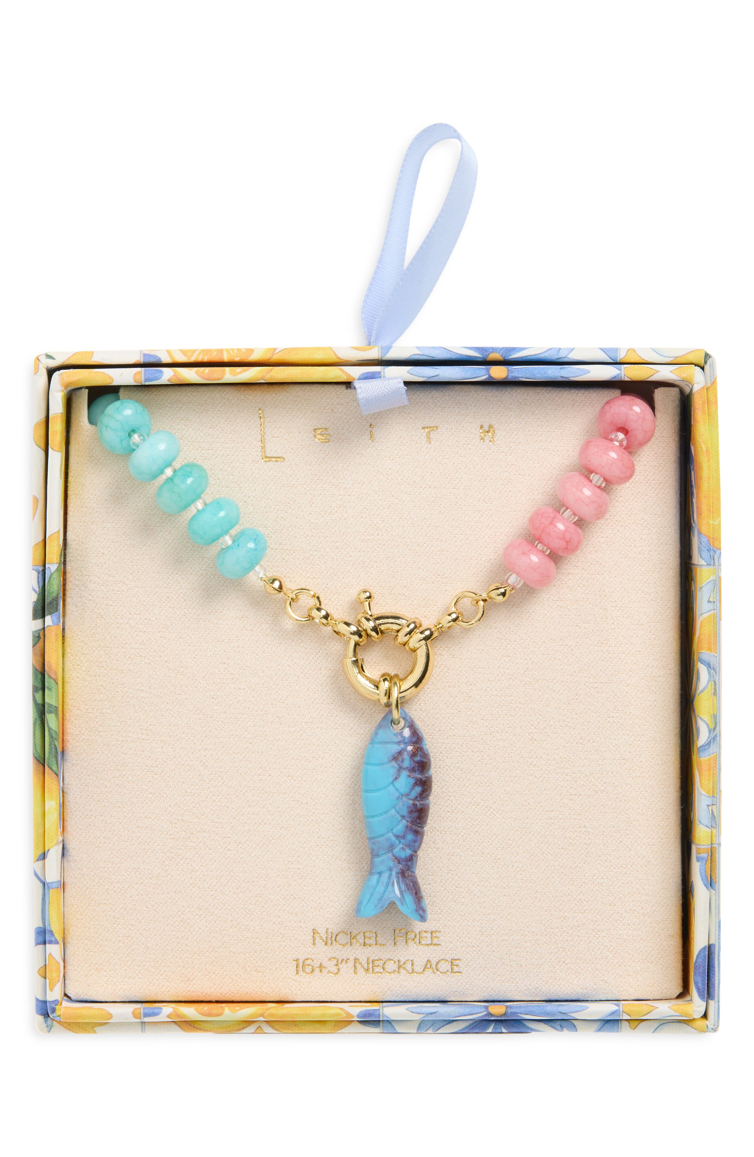 Leith Beaded Fish Pendant Necklace