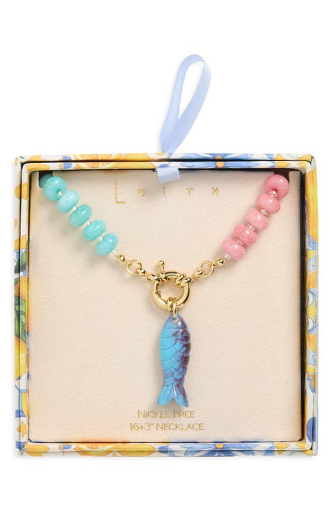 Beaded Fish Pendant Necklace
