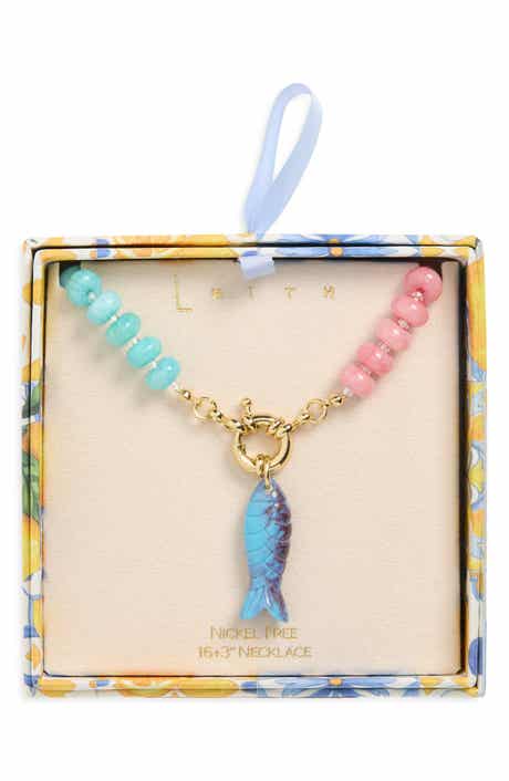 Leith Beaded Fish Pendant Necklace