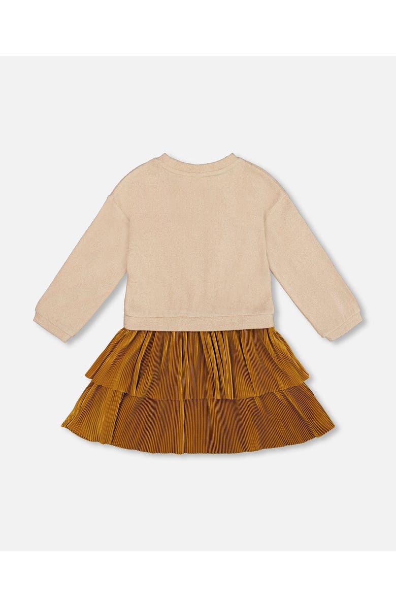 Deux par Deux Bi-Material Dress with Layered Skirt, Alternate, color, Caramel Brown