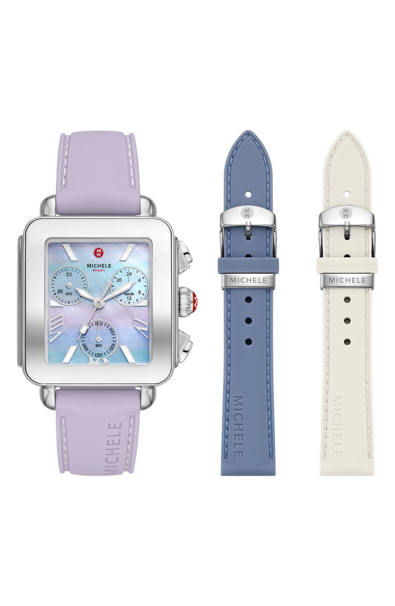 MICHELE Deco Sport Chronograph Silicone Strap Watch Gift Set, 36mm, Main, color,