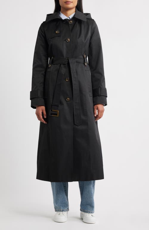 London Fog Hooded Single Breasted Maxi Trench Coat In Animal Print