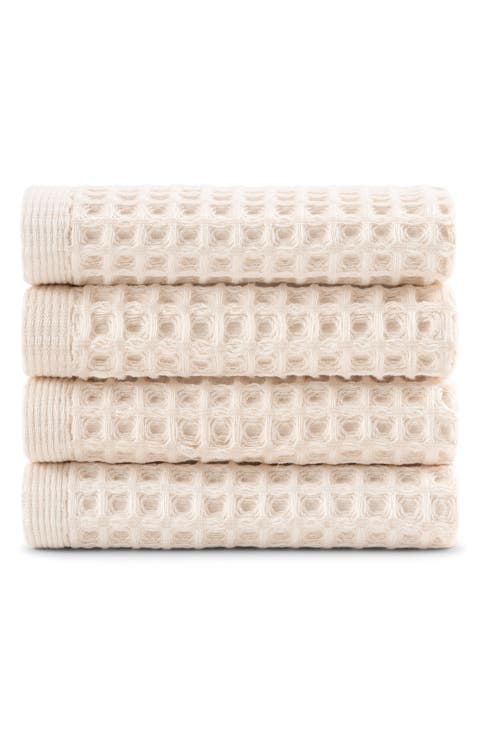 Set of 4 Pure Yarn Dyed Cotton Waffle Washcloths