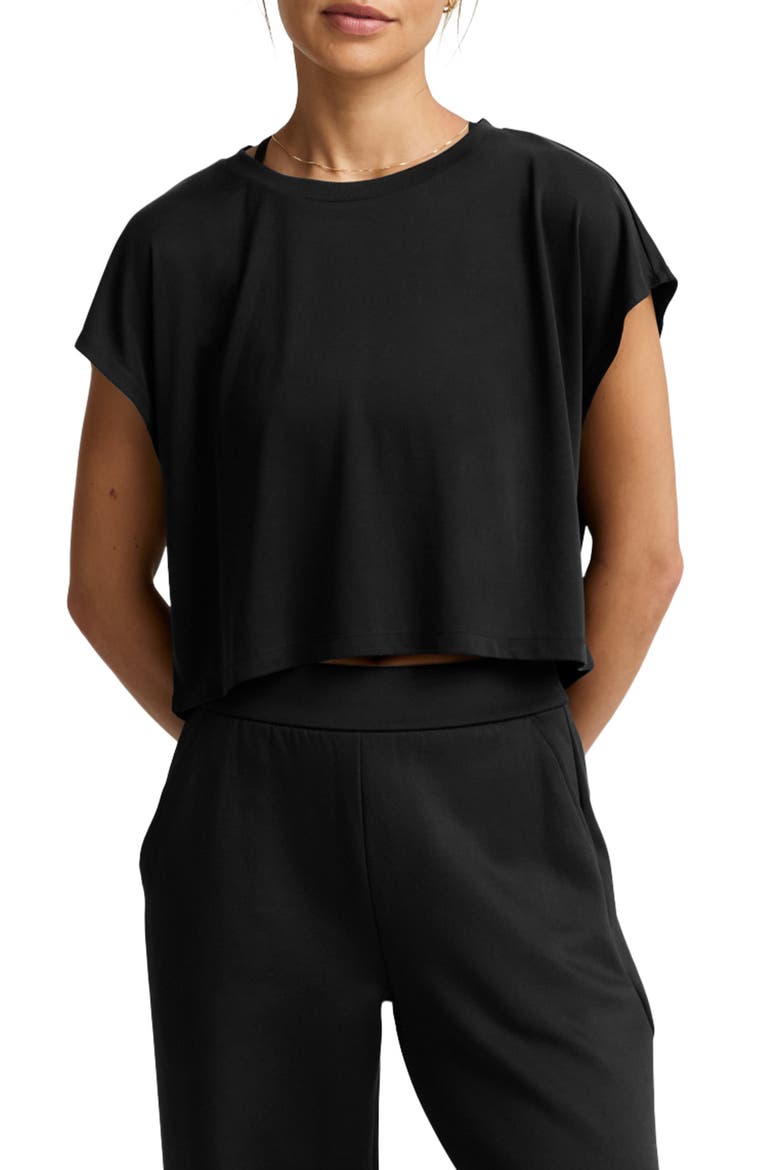 Studio Knit Crop T-Shirt, Main, color, BLACK