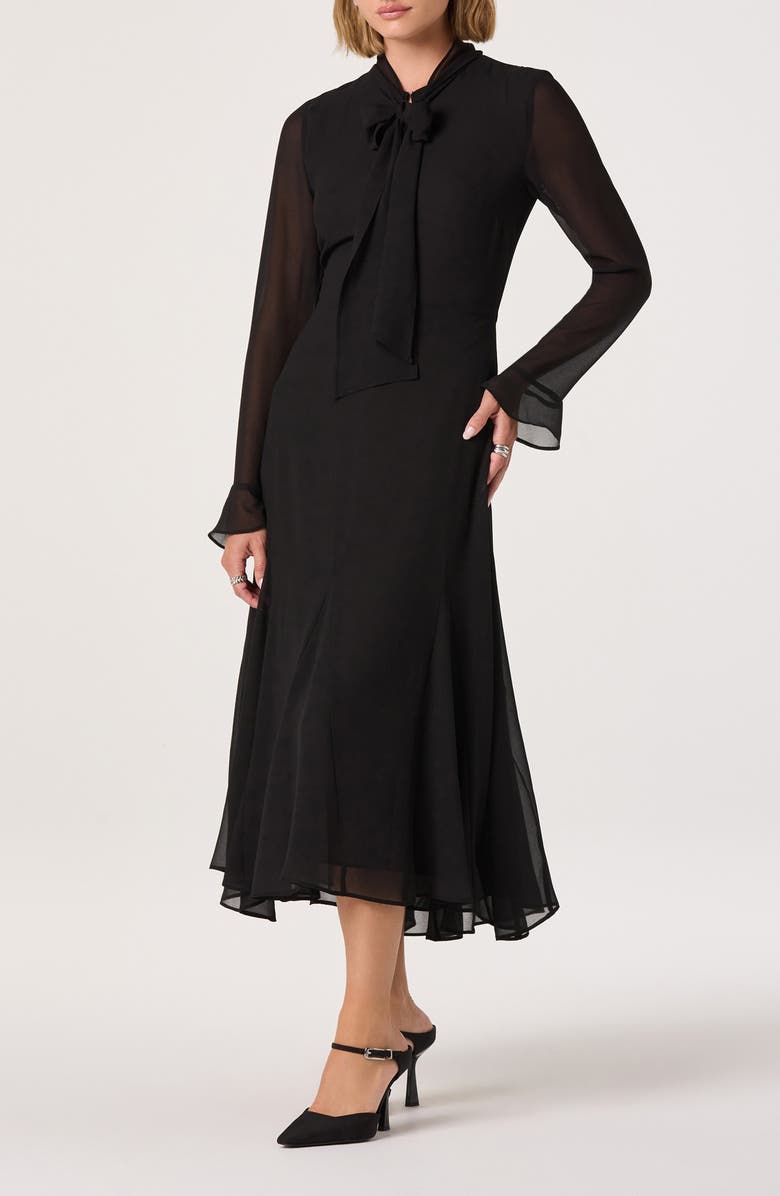 ASTR the Label Tie Neck Long Sleeve Dress, Alternate, color, Black