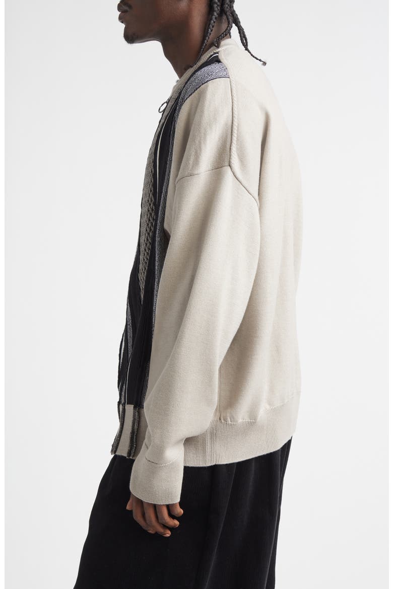 Multi Stripe Wool Zip Cardigan, Alternate, color, BEIBLK