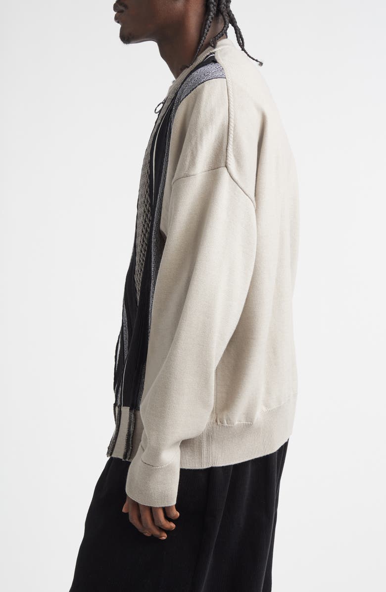 Martine Rose Multi Stripe Wool Zip Cardigan, Alternate, color, Beiblk