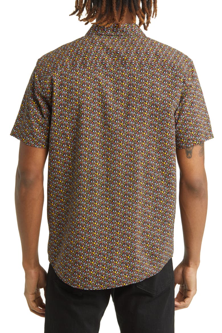 Micro Garden Floral Short Sleeve Button-Up Shirt, Alternate, color, BLACK MULTI