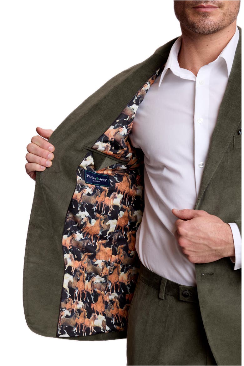 Ashton Slim Fit Stretch Corduroy Peak Lapel Suit Jacket, Alternate, color, DARK SAGE
