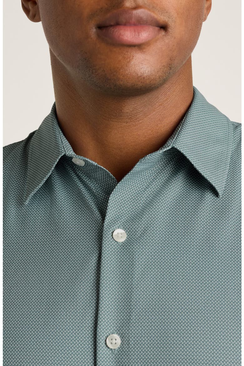 Tech Slim Fit Geo Performance Short Sleeve Button-Up Shirt, Alternate, color, GREEN WAVES GEO