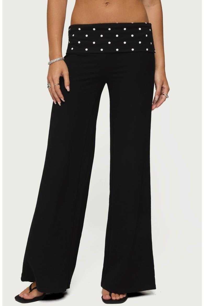 Reeva Polka Dot Foldover Pants, Main, color, BLACK