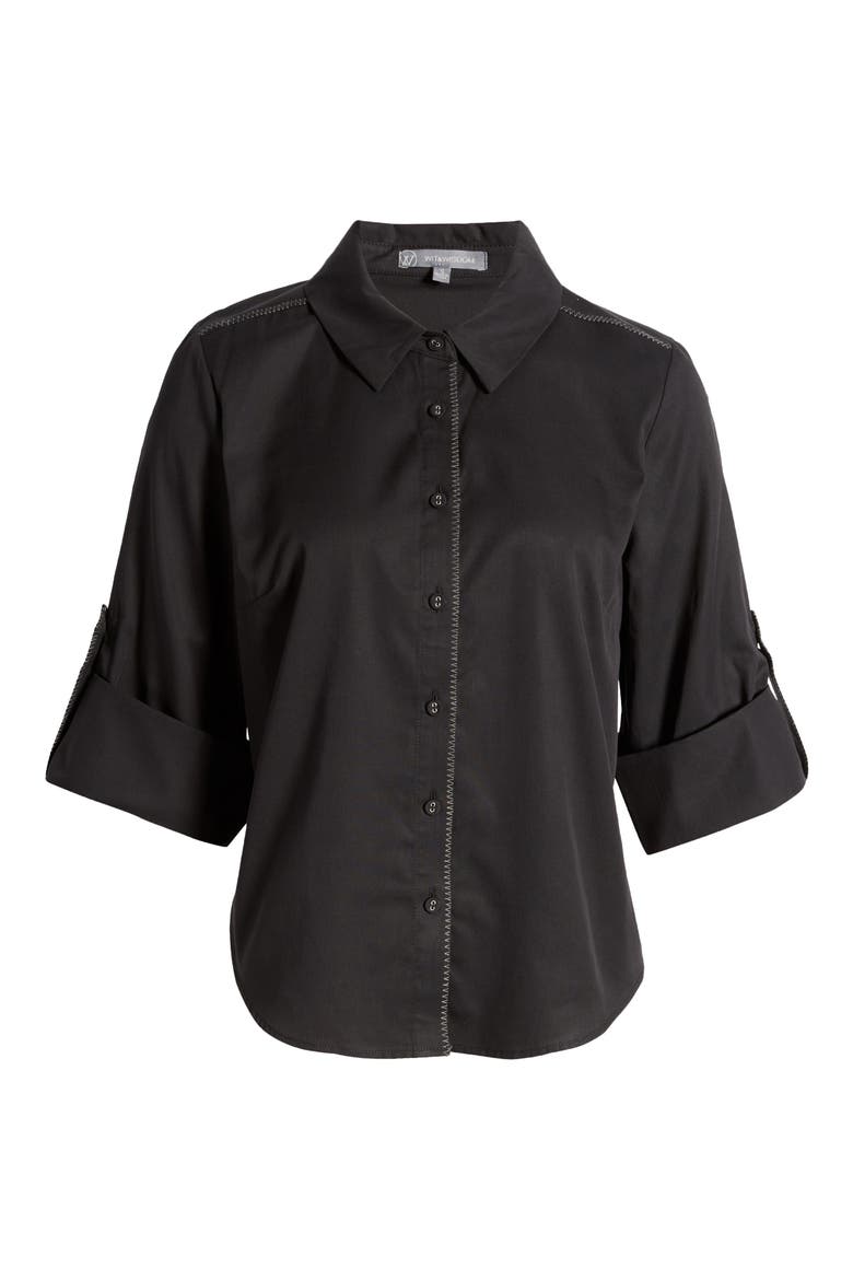 Roll Tab Button-Up Shirt, Alternate, color, BLACK