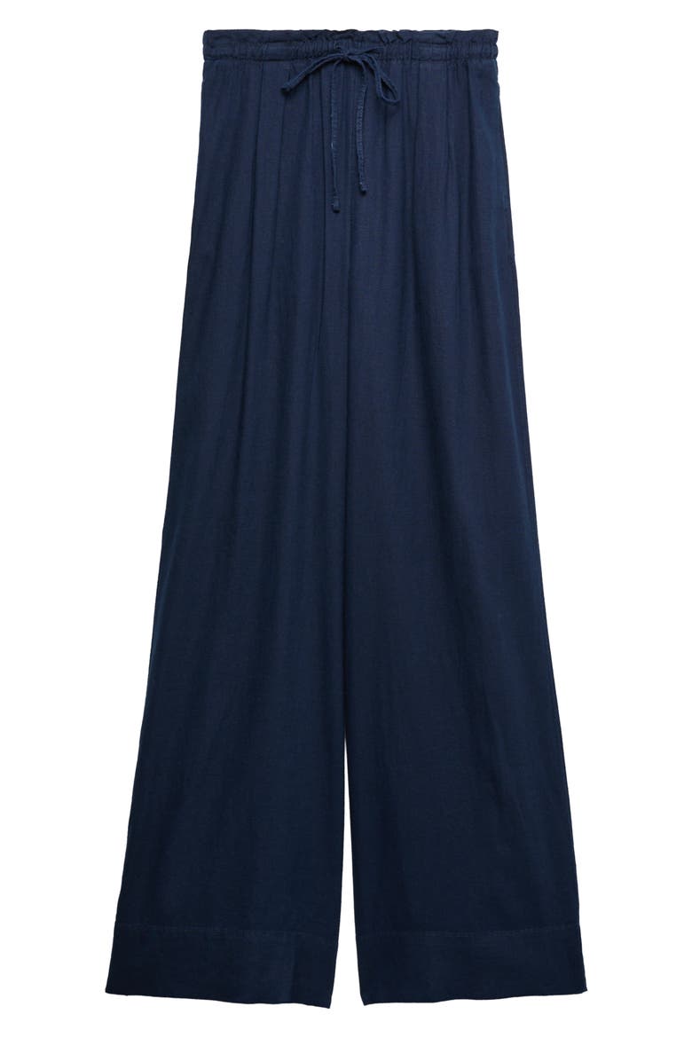 Linen Blend Wide Leg Drawstring Pants, Main, color, NAVY