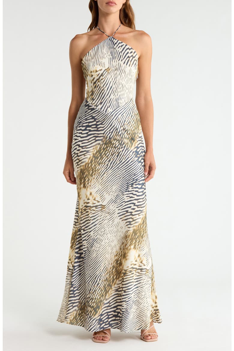 Luna Animal Print Satin Halter Gown, Alternate, color, ANIMAL PRINT