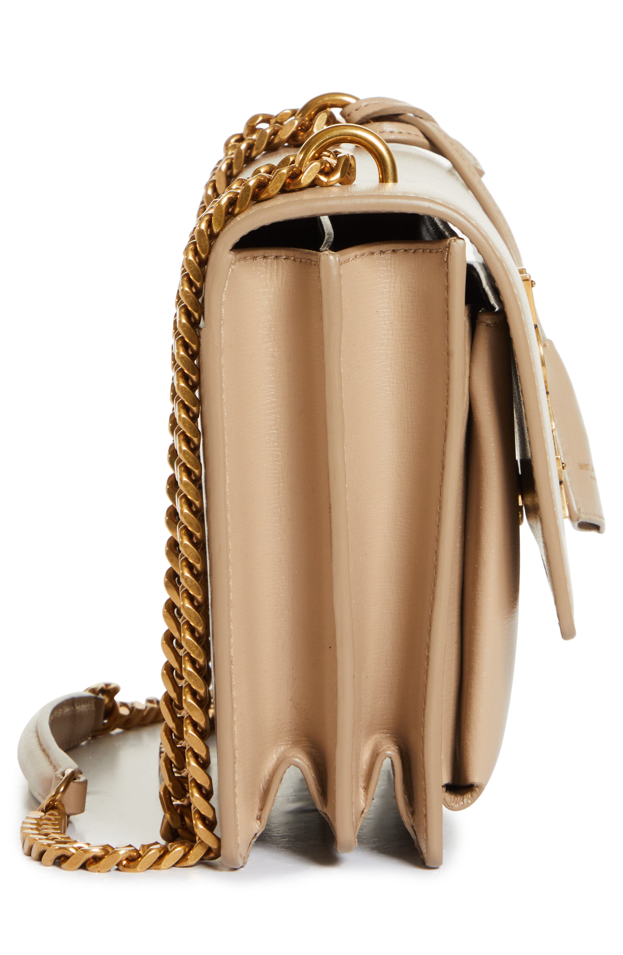 Medium Sunset Leather Shoulder Bag, Alternate, color, DARK BEIGE