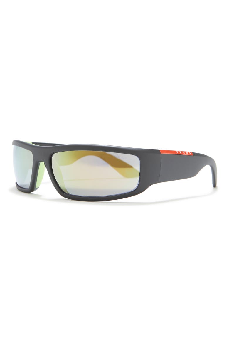 65mm Irregular Rectangular Sunglasses, Alternate, color, BLACK GREEN