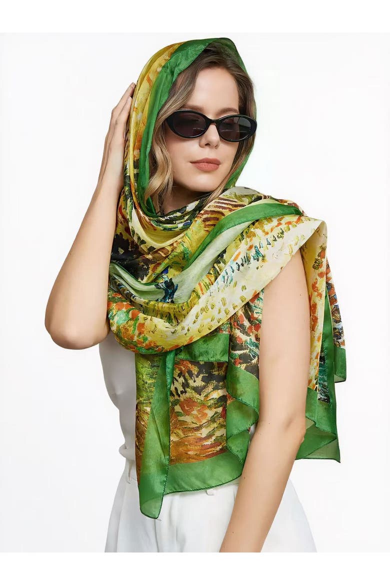 Pure Silk Oil Painting Rectangle Scarf, Main, color, Multi