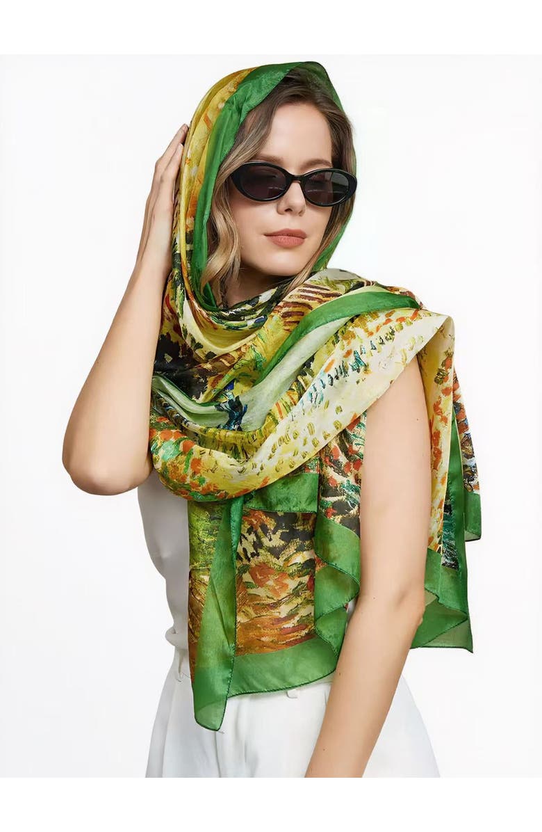 SILKSILKY Pure Silk Oil Painting Rectangle Scarf, Main, color, Multi