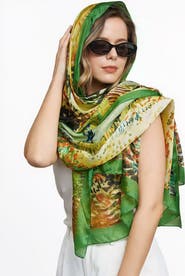 SILKSILKY Pure Silk Oil Painting Rectangle Scarf