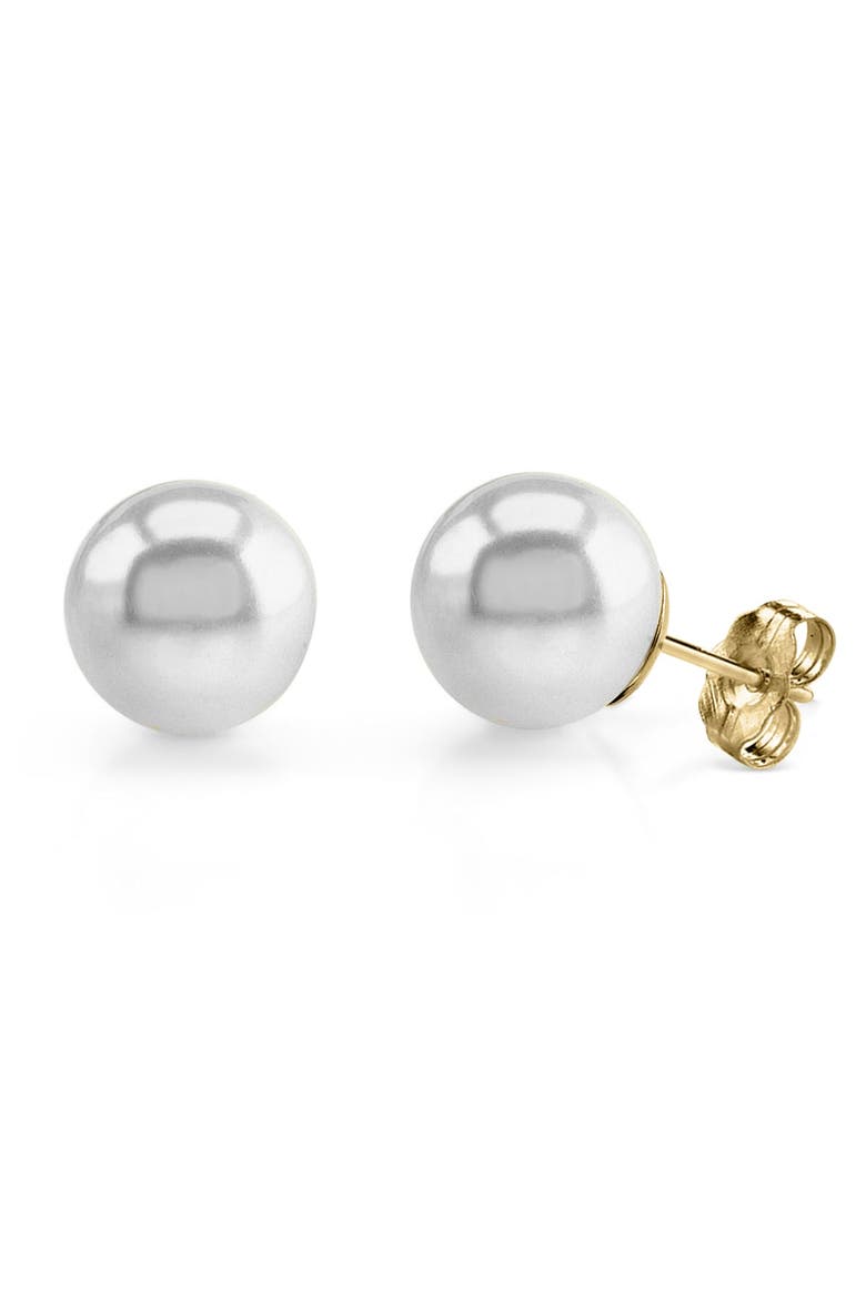 14mm South Sea Round Pearl Stud Earrings, Main, color, Yellow Gold