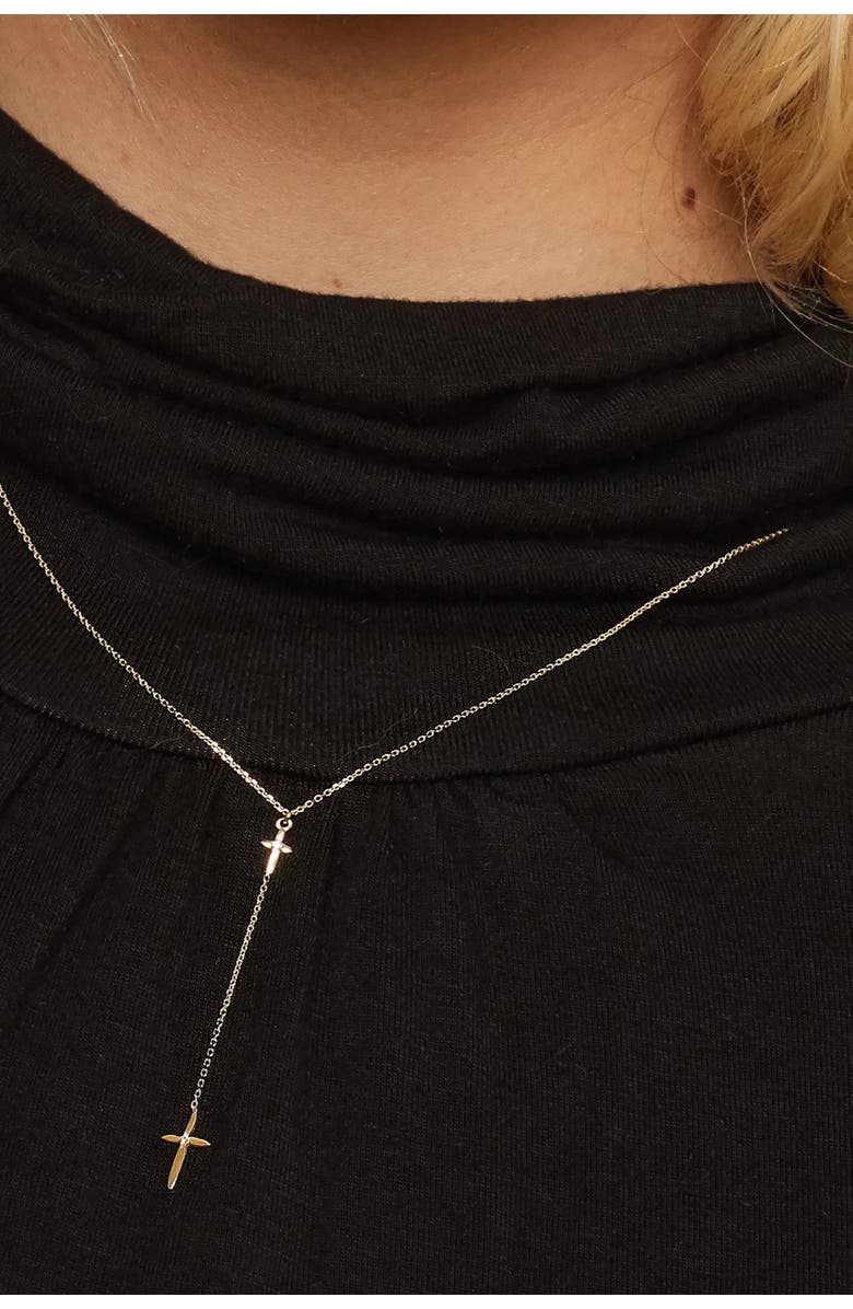 Oradina 14K Yellow Gold Cross My Heart Drop Necklace, Alternate, color, 