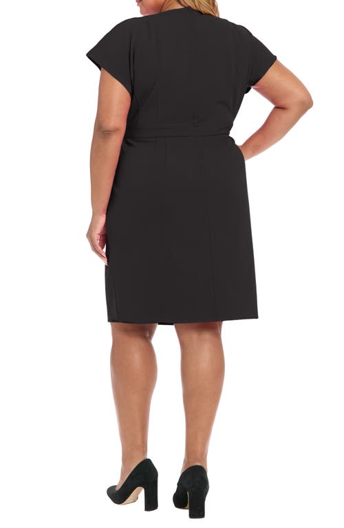 London Times Short Sleeve Bow Waist Sheath Dress In Black