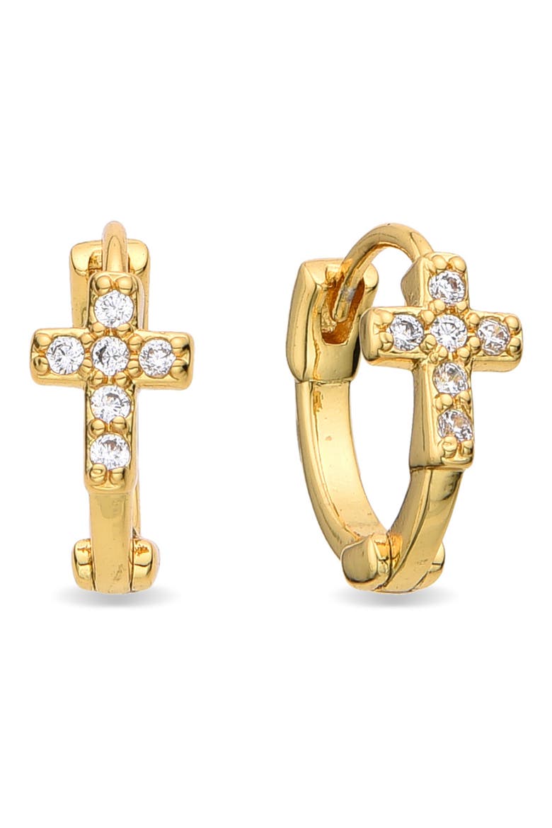 Louane CZ Cross Hoop Earrings, Main, color, GOLD