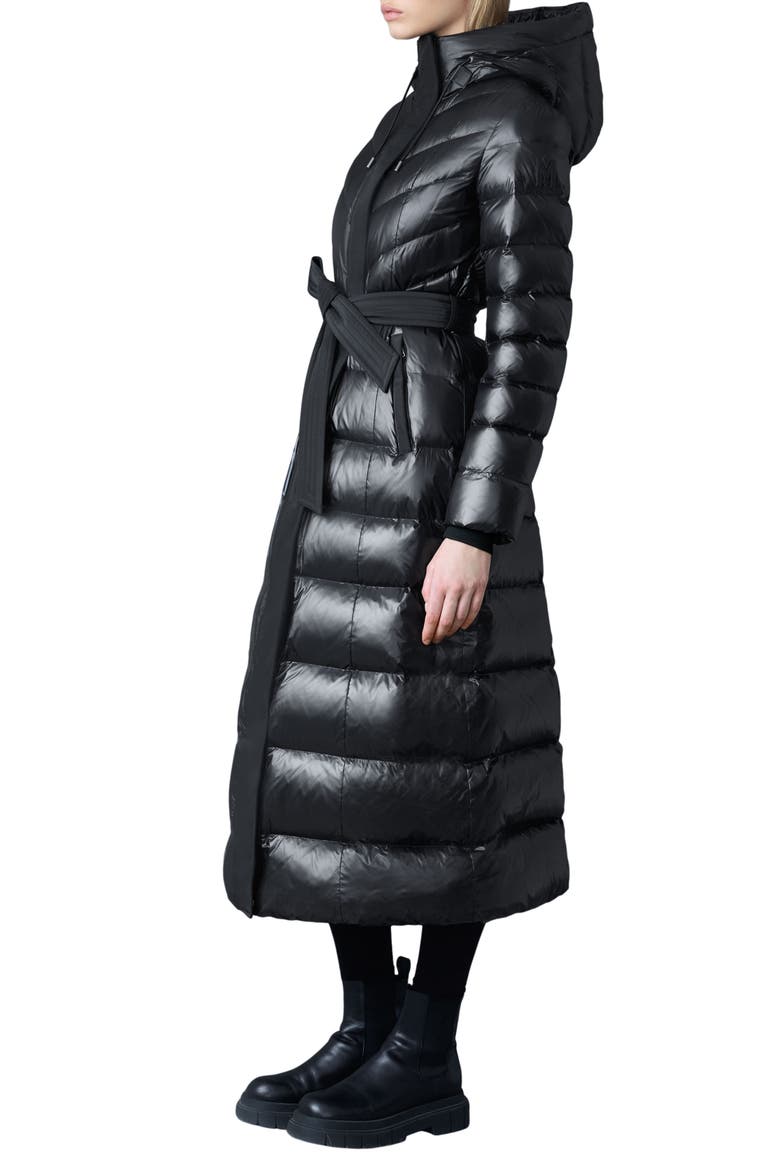 Calina Lustrous Water Repellent Down Coat, Alternate, color, BLACK