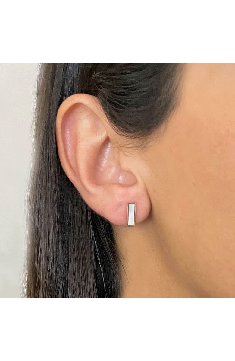 The Lovery Fine Jewelry Mother of Pearl Bar Stud Earrings, Alternate, color, White