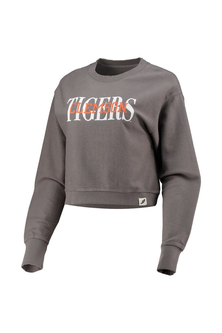 Women's League Collegiate Wear Graphite Clemson Tigers Classic Corded Timber Crop Pullover Sweatshirt, Alternate, color, Graphite