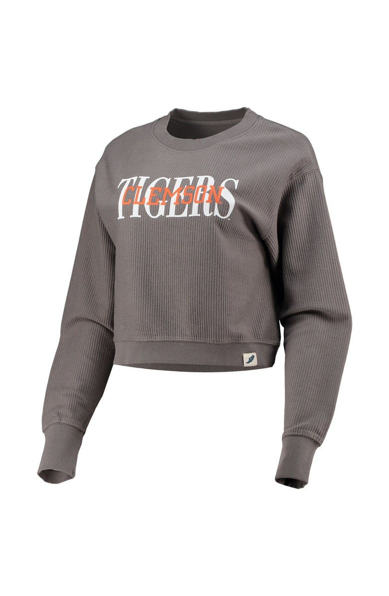 LEAGUE COLLEGIATE WEAR Women's League Collegiate Wear Graphite Clemson Tigers Classic Corded Timber Crop Pullover Sweatshirt, Alternate, color, Graphite